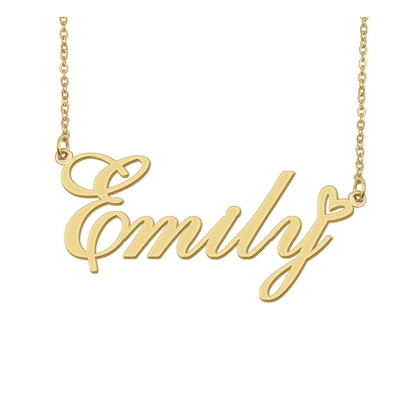HUAN XUN Emily Name Heart Necklace 18k Gold Plated Nameplate Pendant Necklace Stainless Steel Jewelry for Womens Birthday Gifts