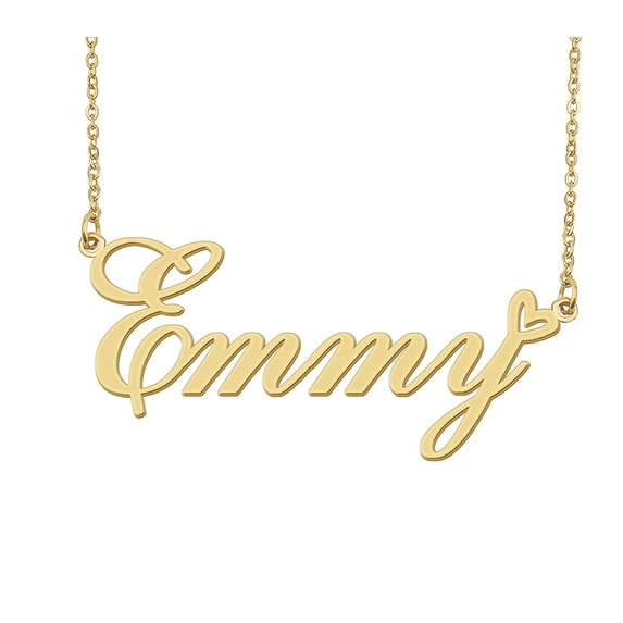 HUAN XUN Emmy Name Heart Necklace 18k Gold Plated Nameplate Pendant Necklace Stainless Steel Jewelry for Womens Birthday Gifts