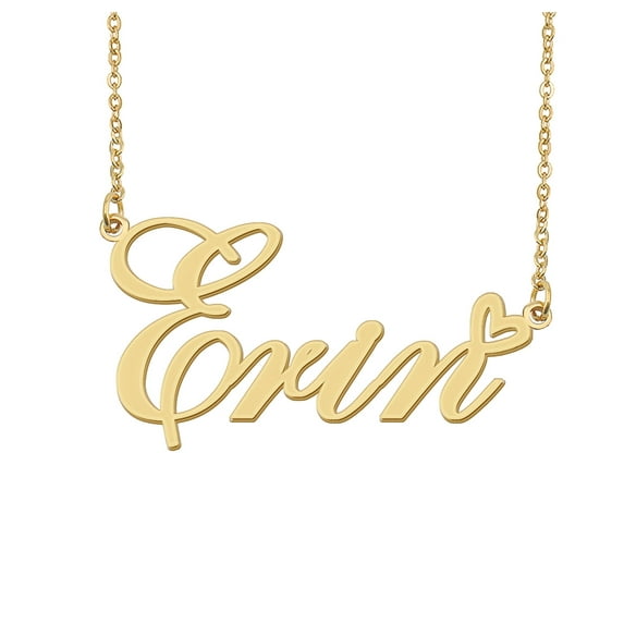 HUAN XUN Erin Name Heart Necklace 18k Gold Plated Nameplate Pendant Necklace Stainless Steel Jewelry for Womens Birthday Gifts