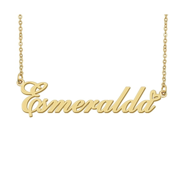 HUAN XUN Esmeralda Name Heart Necklace 18k Gold Plated Nameplate Pendant Necklace Stainless Steel Jewelry for Womens Birthday Gifts