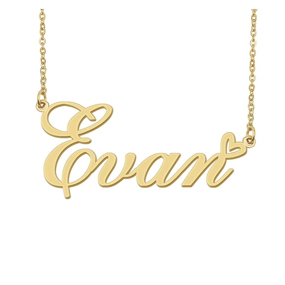 HUAN XUN Evan Name Heart Necklace 18k Gold Plated Nameplate Pendant Necklace Stainless Steel Jewelry for Womens Birthday Gifts