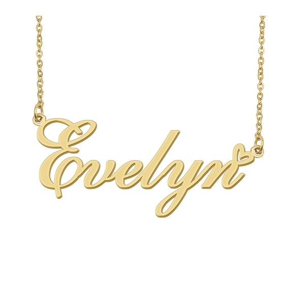 HUAN XUN Evelyn Name Heart Necklace 18k Gold Plated Nameplate Pendant Necklace Stainless Steel Jewelry for Womens Birthday Gifts