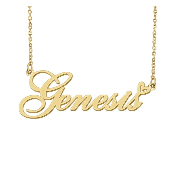 HUAN XUN Genesis Name Heart Necklace 18k Gold Plated Nameplate Pendant Necklace Stainless Steel Jewelry for Womens Birthday Gifts