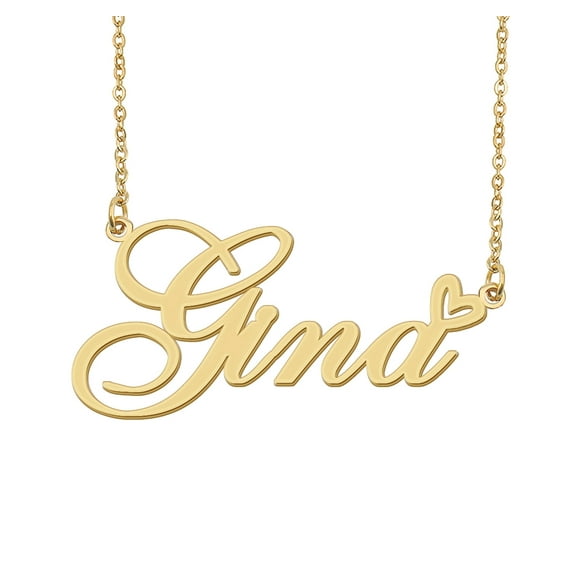 HUAN XUN Gina Name Heart Necklace 18k Gold Plated Nameplate Pendant Necklace Stainless Steel Jewelry for Womens Birthday Gifts