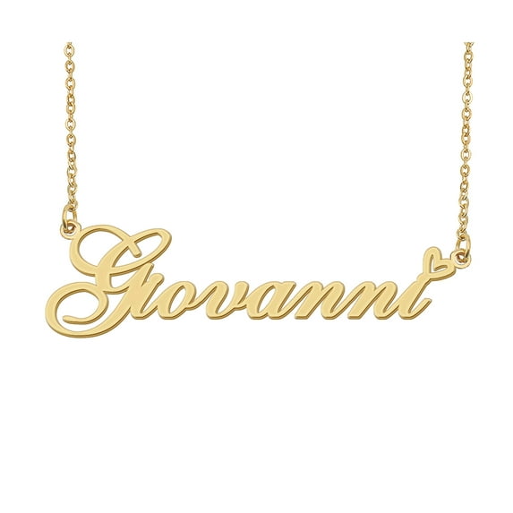 HUAN XUN Giovanni Name Heart Necklace 18k Gold Plated Nameplate Pendant Necklace Stainless Steel Jewelry for Womens Birthday Gifts