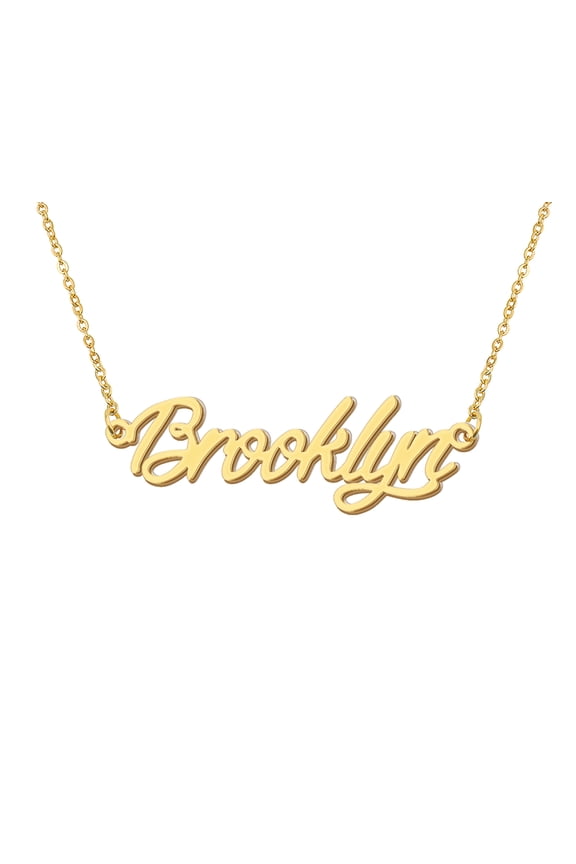18k Gold Plated Brooklyn Name Necklace Stainless Steel Nameplate Necklaces for Womens Mens Mother Day Christmas Jewelry Gift