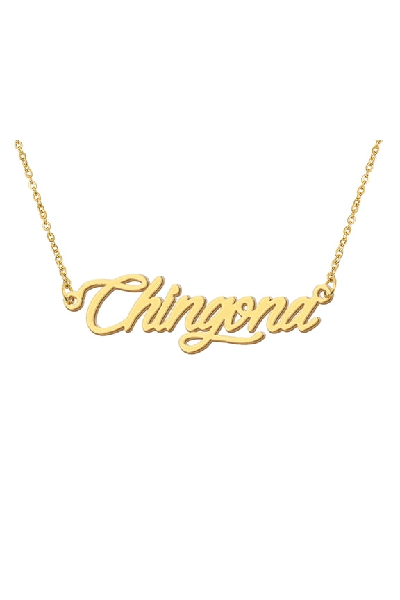 18k Gold Plated Chingona Name Necklace Stainless Steel Nameplate Necklaces for Womens Mens Mother Day Christmas Jewelry Gift