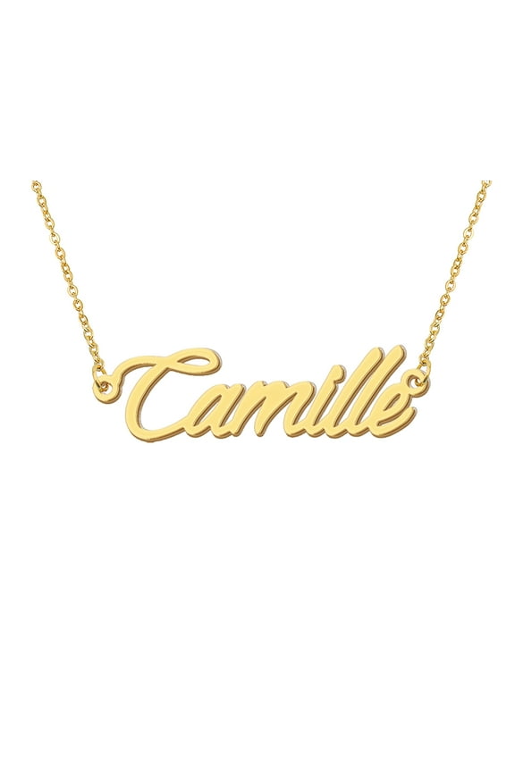 18k Gold Plated Camille Name Necklace Stainless Steel Nameplate Necklaces for Womens Mens Mother Day Christmas Jewelry Gift