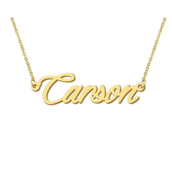 HUAN XUN 18k Gold Plated Carson Name Necklace Stainless Steel Nameplate Necklaces for Womens Mens Mother Day Christmas Jewelry Gift