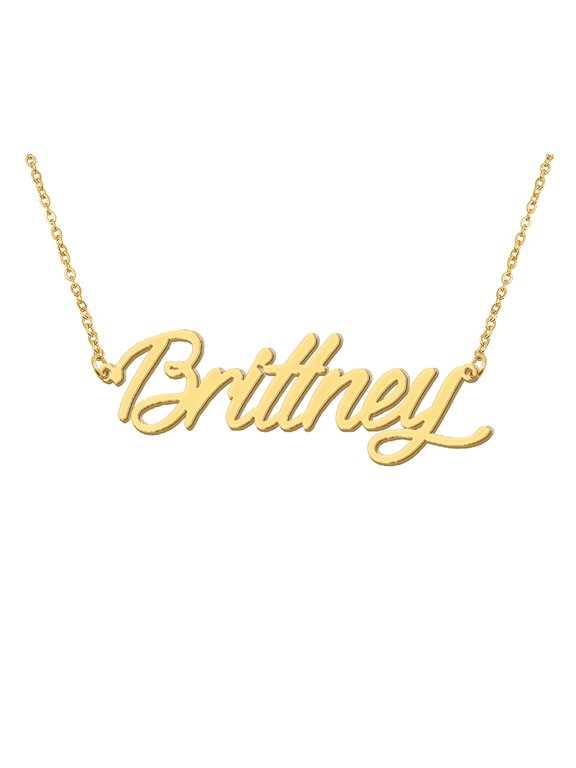 18k Gold Plated Brittney Name Necklace Stainless Steel Nameplate Necklaces for Womens Mens Mother Day Christmas Jewelry Gift