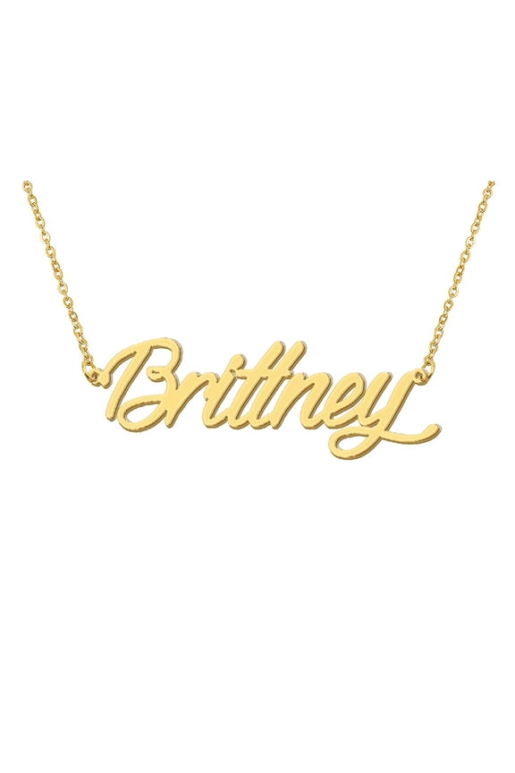 18k Gold Plated Brittney Name Necklace Stainless Steel Nameplate Necklaces for Womens Mens Mother Day Christmas Jewelry Gift