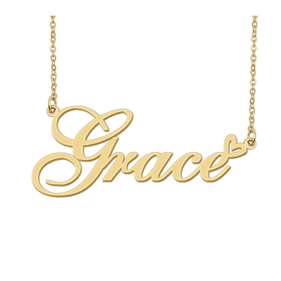 HUAN XUN Grace Name Heart Necklace 18k Gold Plated Nameplate Pendant Necklace Stainless Steel Jewelry for Womens Birthday Gifts