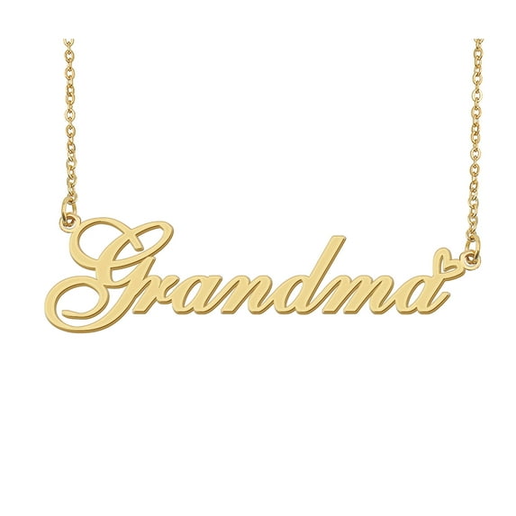 HUAN XUN Grandma Name Heart Necklace 18k Gold Plated Nameplate Pendant Necklace Stainless Steel Jewelry for Womens Birthday Gifts