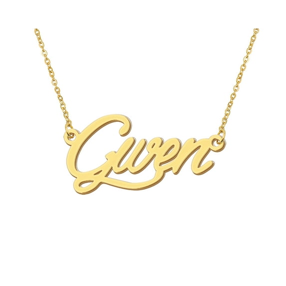HUAN XUN 18k Gold Plated Gwen Name Necklace Stainless Steel Nameplate Necklaces for Womens Mens Mother Day Christmas Jewelry Gift
