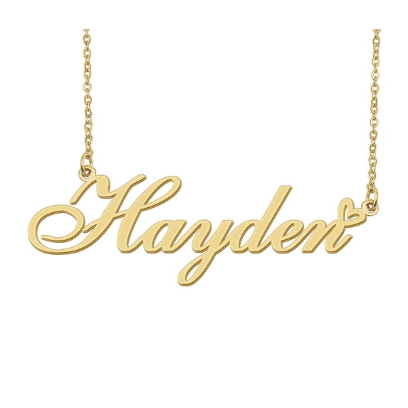 HUAN XUN Hayden Name Heart Necklace 18k Gold Plated Nameplate Pendant Necklace Stainless Steel Jewelry for Womens Birthday Gifts