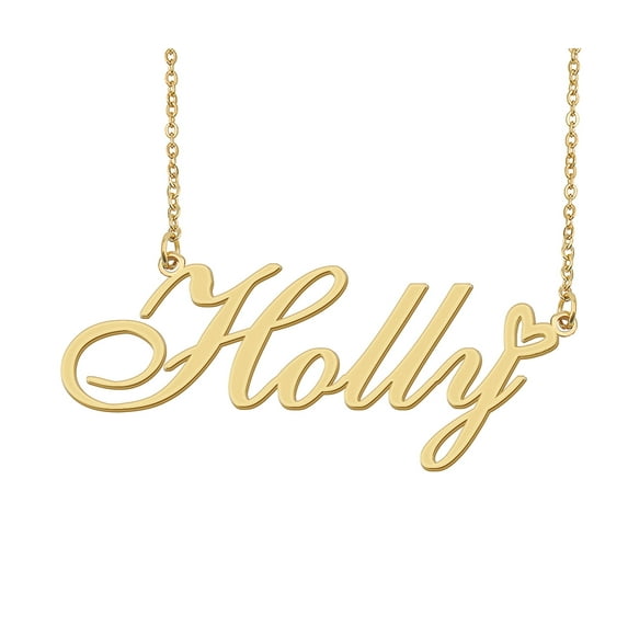 HUAN XUN Holly Name Heart Necklace 18k Gold Plated Nameplate Pendant Necklace Stainless Steel Jewelry for Womens Birthday Gifts