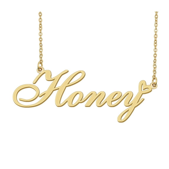 HUAN XUN Honey Name Heart Necklace 18k Gold Plated Nameplate Pendant Necklace Stainless Steel Jewelry for Womens Birthday Gifts