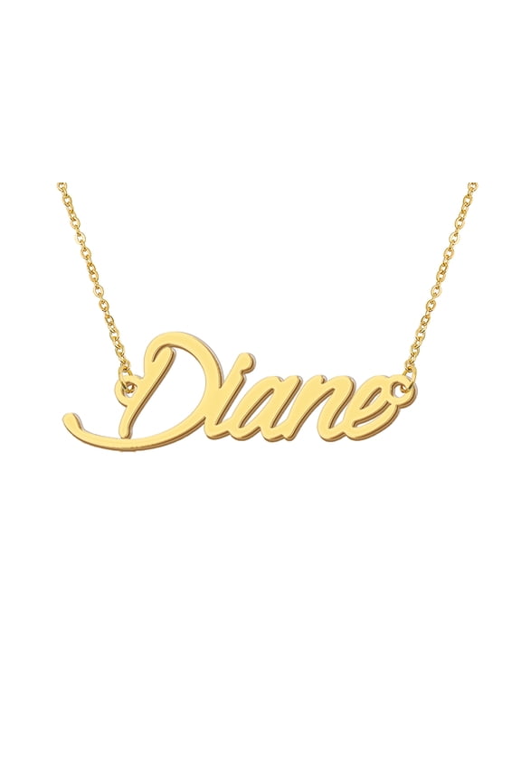 18k Gold Plated Diane Name Necklace Stainless Steel Nameplate Necklaces for Womens Mens Mother Day Christmas Jewelry Gift