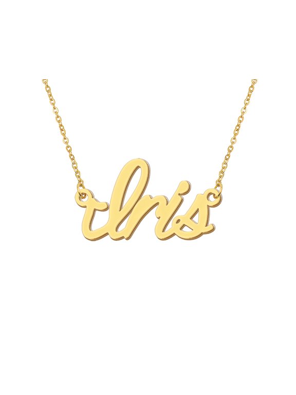 18k Gold Plated Iris Name Necklace Stainless Steel Nameplate Necklaces for Womens Mens Mother Day Christmas Jewelry Gift