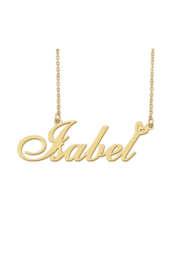 Isabel Name Heart Necklace 18k Gold Plated Nameplate Pendant Necklace Stainless Steel Jewelry for Womens Birthday Gifts