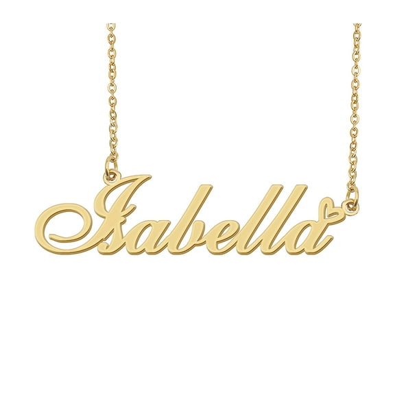 HUAN XUN Isabella Name Heart Necklace 18k Gold Plated Nameplate Pendant Necklace Stainless Steel Jewelry for Womens Birthday Gifts