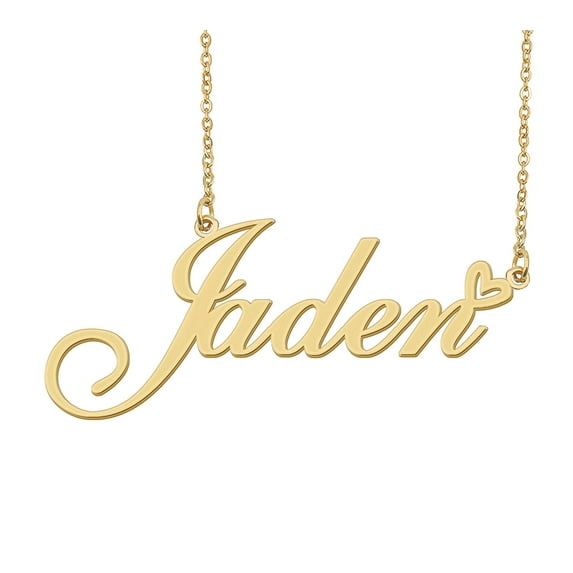 HUAN XUN Jaden Name Heart Necklace 18k Gold Plated Nameplate Pendant Necklace Stainless Steel Jewelry for Womens Birthday Gifts