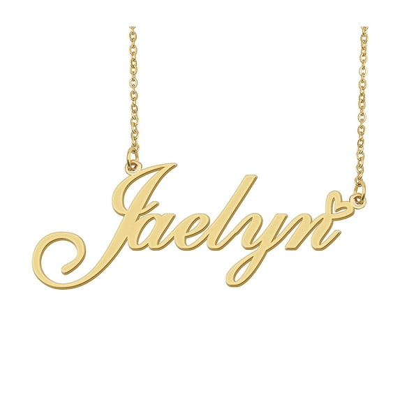 HUAN XUN Jaelyn Name Heart Necklace 18k Gold Plated Nameplate Pendant Necklace Stainless Steel Jewelry for Womens Birthday Gifts