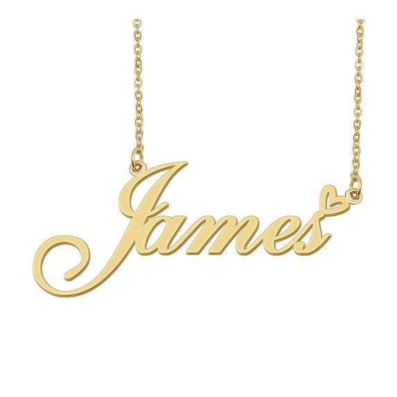 HUAN XUN James Name Heart Necklace 18k Gold Plated Nameplate Pendant Necklace Stainless Steel Jewelry for Womens Birthday Gifts