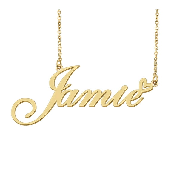 HUAN XUN Jamie Name Heart Necklace 18k Gold Plated Nameplate Pendant Necklace Stainless Steel Jewelry for Womens Birthday Gifts