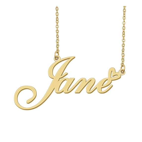 HUAN XUN Jane Name Heart Necklace 18k Gold Plated Nameplate Pendant Necklace Stainless Steel Jewelry for Womens Birthday Gifts