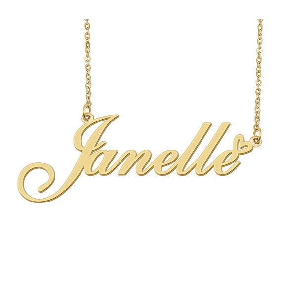 HUAN XUN Janelle Name Heart Necklace 18k Gold Plated Nameplate Pendant Necklace Stainless Steel Jewelry for Womens Birthday Gifts