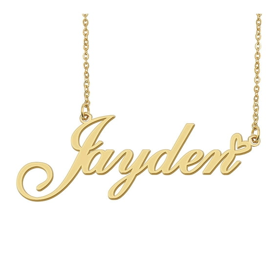 HUAN XUN Jayden Name Heart Necklace 18k Gold Plated Nameplate Pendant Necklace Stainless Steel Jewelry for Womens Birthday Gifts