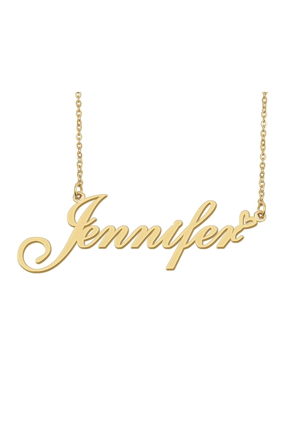 Jennifer Name Heart Necklace 18k Gold Plated Nameplate Pendant Necklace Stainless Steel Jewelry for Womens Birthday Gifts