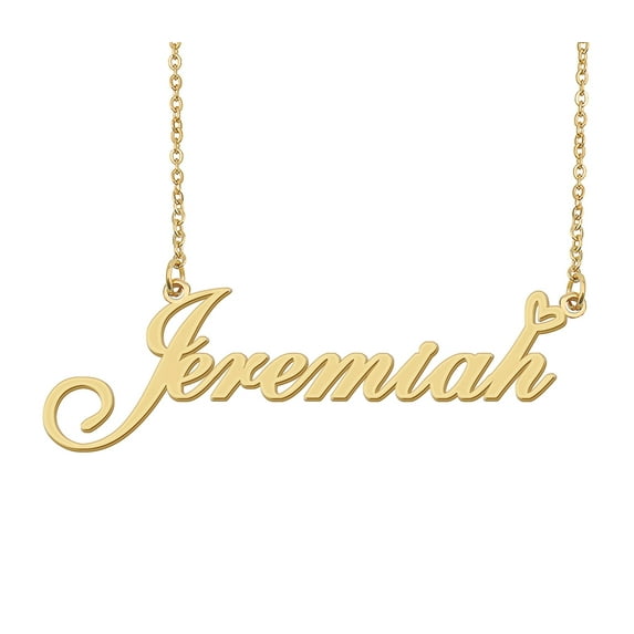 HUAN XUN Jeremiah Name Heart Necklace 18k Gold Plated Nameplate Pendant Necklace Stainless Steel Jewelry for Womens Birthday Gifts