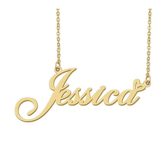 HUAN XUN Jessica Name Heart Necklace 18k Gold Plated Nameplate Pendant Necklace Stainless Steel Jewelry for Womens Birthday Gifts