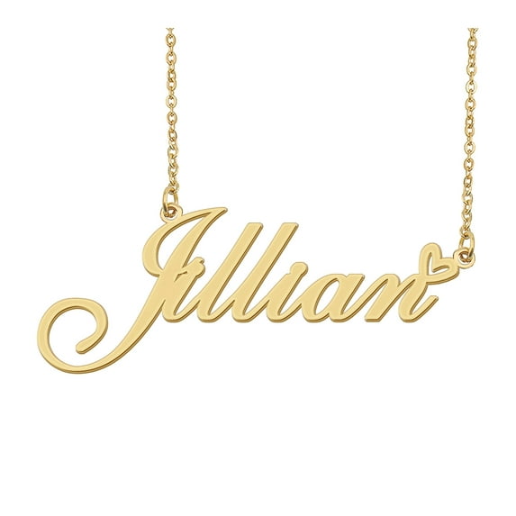 HUAN XUN Jillian Name Heart Necklace 18k Gold Plated Nameplate Pendant Necklace Stainless Steel Jewelry for Womens Birthday Gifts