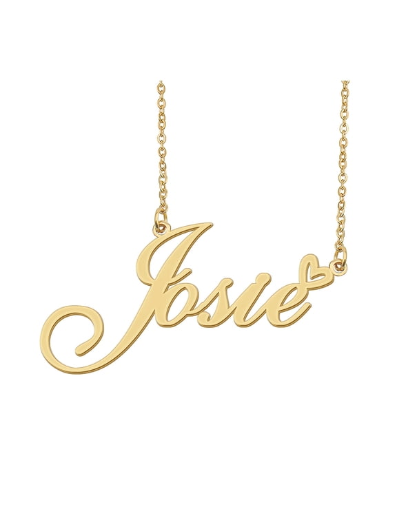 Josie Name Heart Necklace 18k Gold Plated Nameplate Pendant Necklace Stainless Steel Jewelry for Womens Birthday Gifts