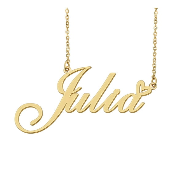 HUAN XUN Julia Name Heart Necklace 18k Gold Plated Nameplate Pendant Necklace Stainless Steel Jewelry for Womens Birthday Gifts