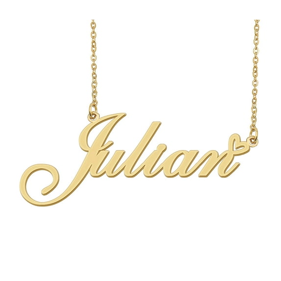 HUAN XUN Julian Name Heart Necklace 18k Gold Plated Nameplate Pendant Necklace Stainless Steel Jewelry for Womens Birthday Gifts