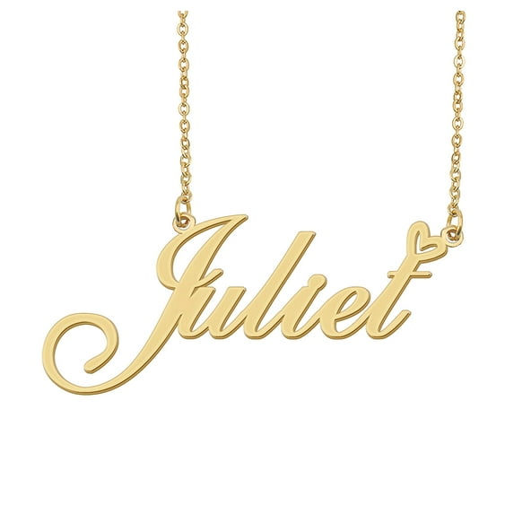 HUAN XUN Juliet Name Heart Necklace 18k Gold Plated Nameplate Pendant Necklace Stainless Steel Jewelry for Womens Birthday Gifts