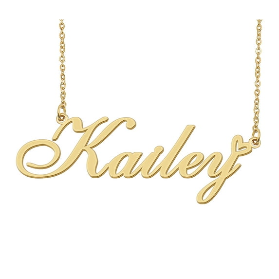 HUAN XUN Kailey Name Heart Necklace 18k Gold Plated Nameplate Pendant Necklace Stainless Steel Jewelry for Womens Birthday Gifts