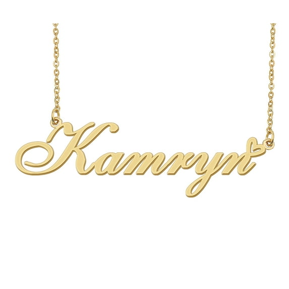 HUAN XUN Kamryn Name Heart Necklace 18k Gold Plated Nameplate Pendant Necklace Stainless Steel Jewelry for Womens Birthday Gifts