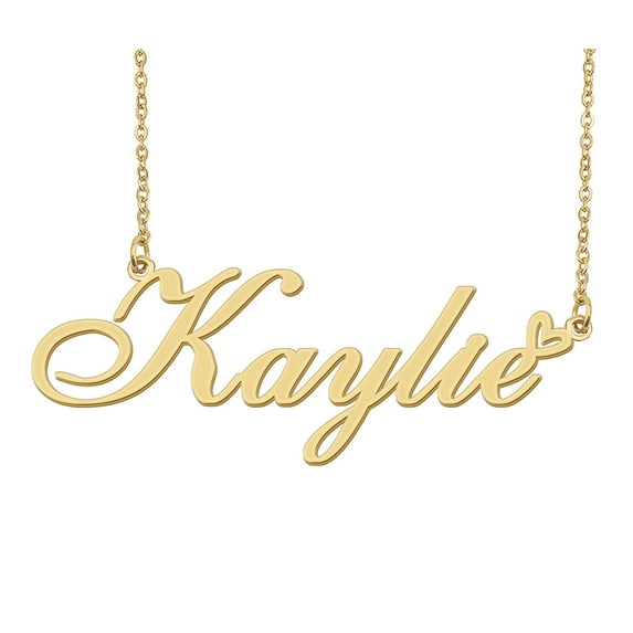 HUAN XUN Kaylie Name Heart Necklace 18k Gold Plated Nameplate Pendant Necklace Stainless Steel Jewelry for Womens Birthday Gifts