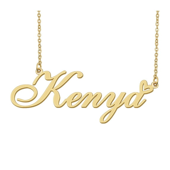 HUAN XUN Kenya Name Heart Necklace 18k Gold Plated Nameplate Pendant Necklace Stainless Steel Jewelry for Womens Birthday Gifts