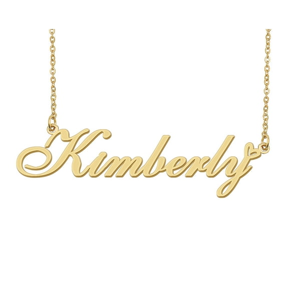 HUAN XUN Kimberly Name Heart Necklace 18k Gold Plated Nameplate Pendant Necklace Stainless Steel Jewelry for Womens Birthday Gifts