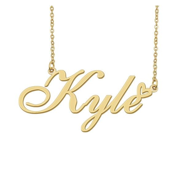 HUAN XUN Kyle Name Heart Necklace 18k Gold Plated Nameplate Pendant Necklace Stainless Steel Jewelry for Womens Birthday Gifts