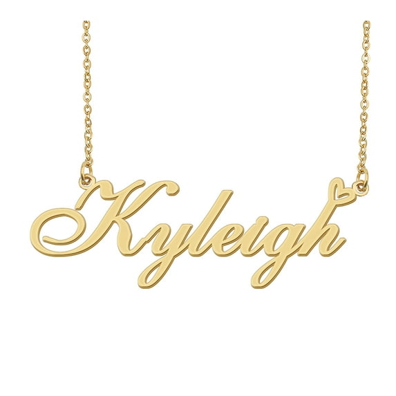 HUAN XUN Kyleigh Name Heart Necklace 18k Gold Plated Nameplate Pendant Necklace Stainless Steel Jewelry for Womens Birthday Gifts