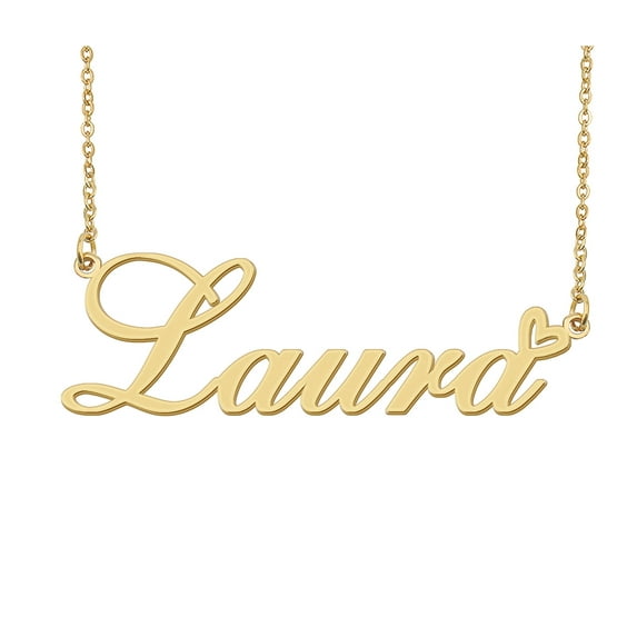 HUAN XUN Laura Name Heart Necklace 18k Gold Plated Nameplate Pendant Necklace Stainless Steel Jewelry for Womens Birthday Gifts