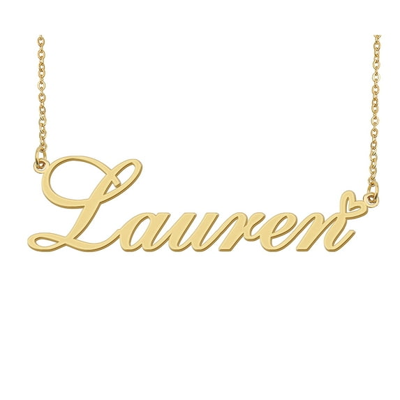 HUAN XUN Lauren Name Heart Necklace 18k Gold Plated Nameplate Pendant Necklace Stainless Steel Jewelry for Womens Birthday Gifts