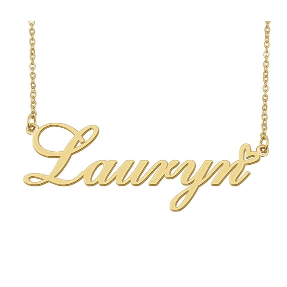 HUAN XUN Lauryn Name Heart Necklace 18k Gold Plated Nameplate Pendant Necklace Stainless Steel Jewelry for Womens Birthday Gifts